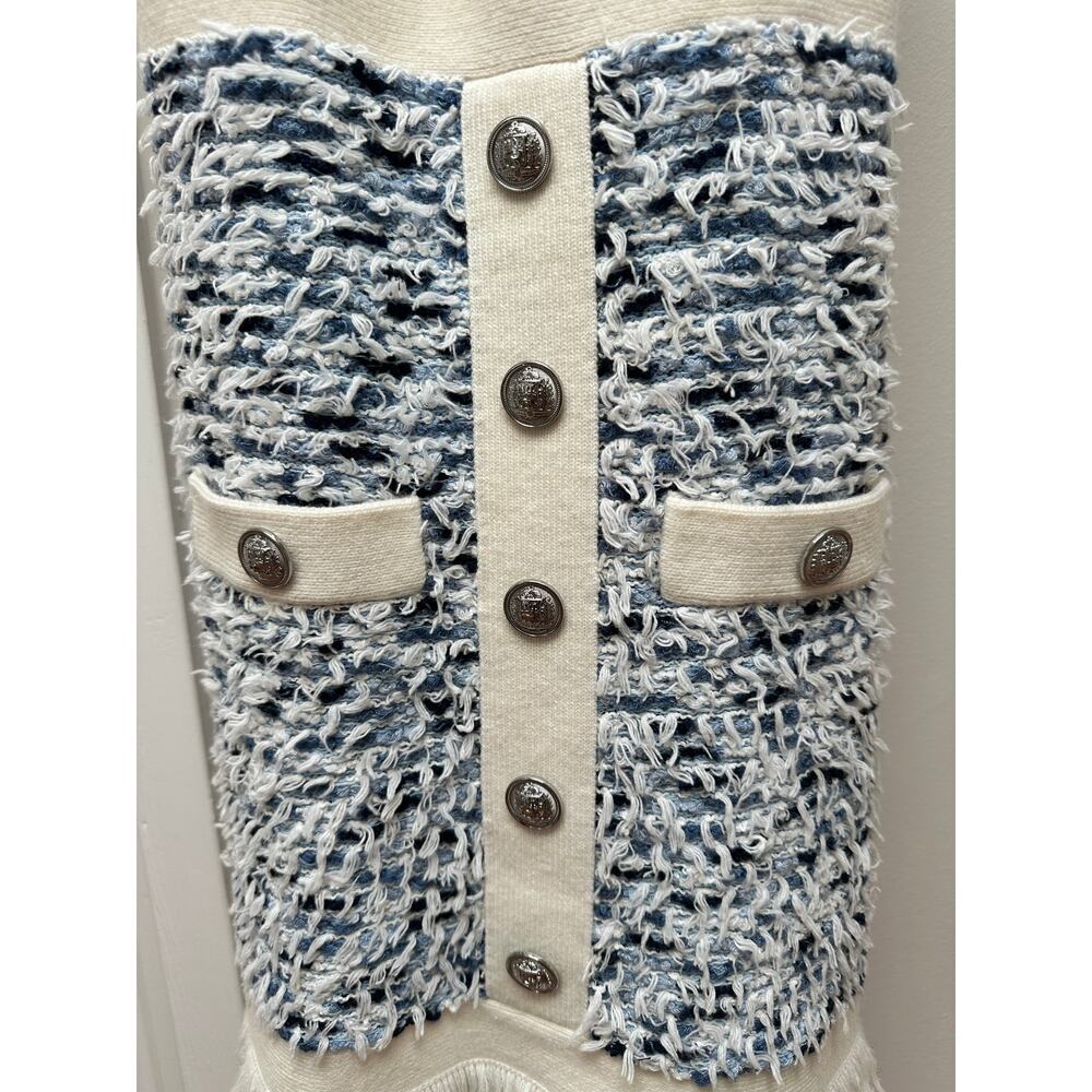Milly Blue and Cream Tweed Mini Dress - Picture 6 of 8